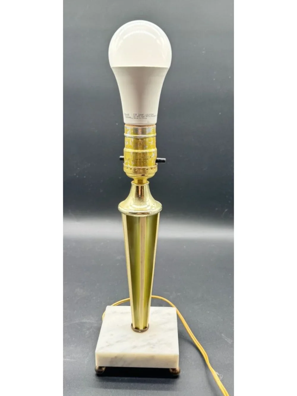 Vintage MCM Green & Cream Marble Base Table Lamp Working 11